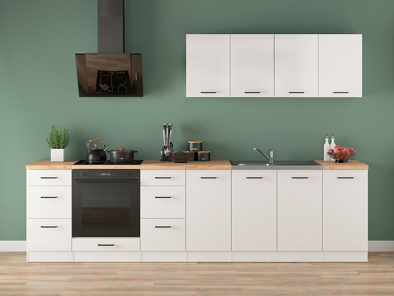 Komplet kuchenny Junona Line 300 cm kredowy połysk z blatem