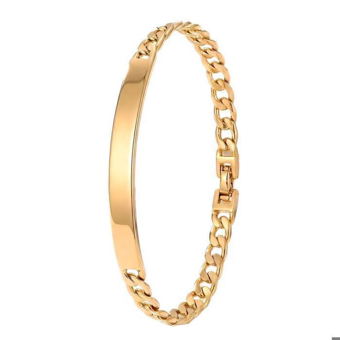 Pulsera - Mujer - Cadena tipo curb - Identity - 19 cm - Malla americana - Chapada en oro amarillo de 18k - 3 micras