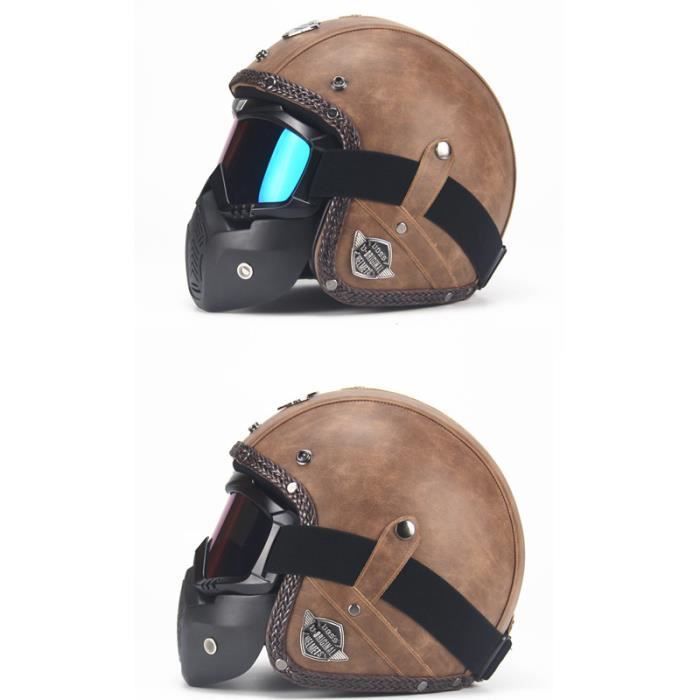 Casco de motocicleta, Casco vintage, Casco Harley, Gafas vintage, Casco de motocicleta, Personalidad, Cuatro estaciones, Moda, Seguridad - Negro