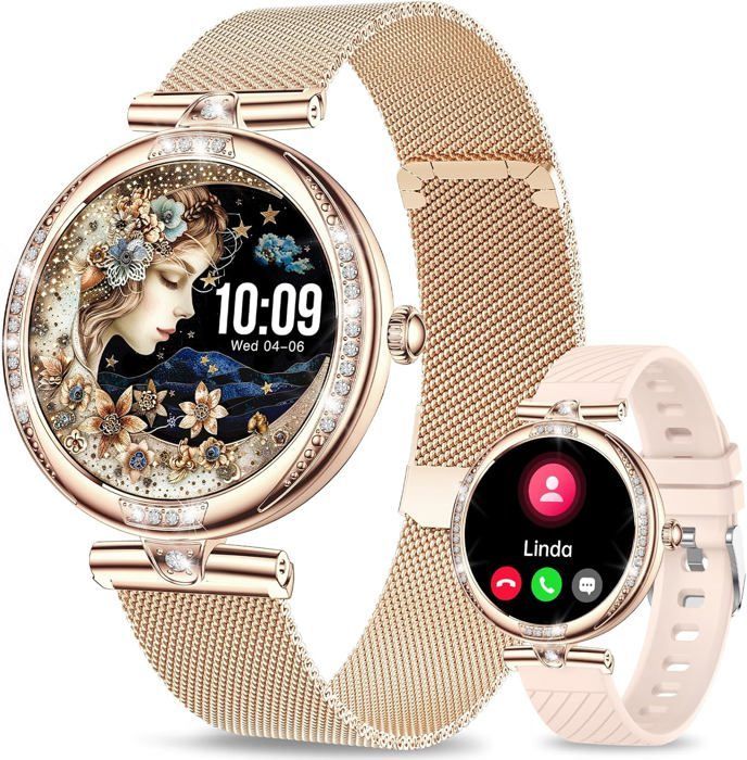 Montre Connectée Femme Suivi Santé 100+ Modes Sport 7j  Écran Saphir 200+ Cadrans SmartWatch Android iOS IP68