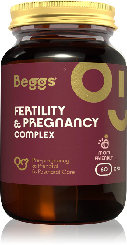 Cápsulas do suplemento alimentar Beggs Fertility + Pregnancy COMPLEX para aumentar a fertilidade.