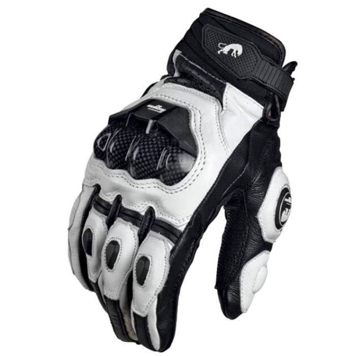 Guantes de moto de cuero genuino para hombre, color negro y blanco, para carreras en carretera, verano - Tipo negro