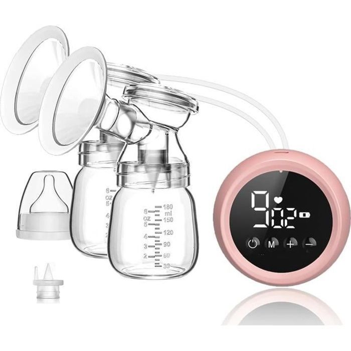 Tire Lait Electrique Double,Tire-lait Portable Anti-Refoulement,Pompe à Lait Rechargeable avec 2 Mode et 9 Niveaux Vitesse,Sans BPA
