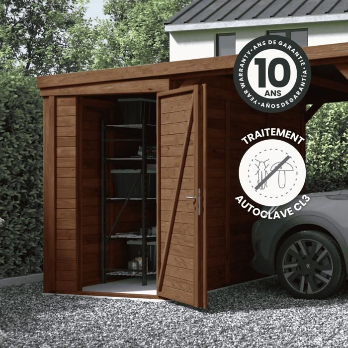 Posto auto coperto in legno per 1 auto con annesso, 20,9 m²