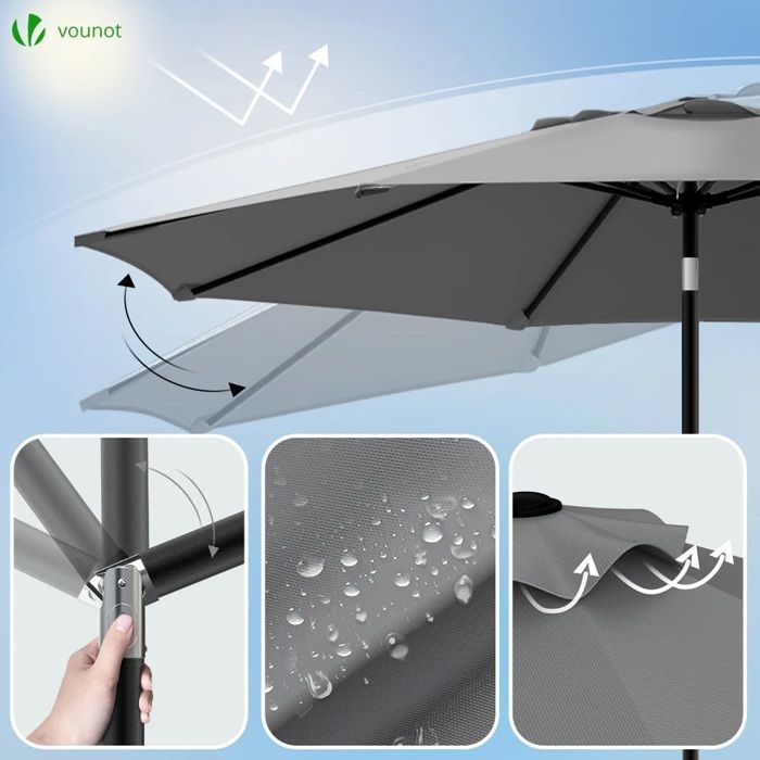VOUNOT® Parasol inclinable Ø 2,7 x H 2,4 m Gris - Toile anti-UV et imperméable - Housse de protection
