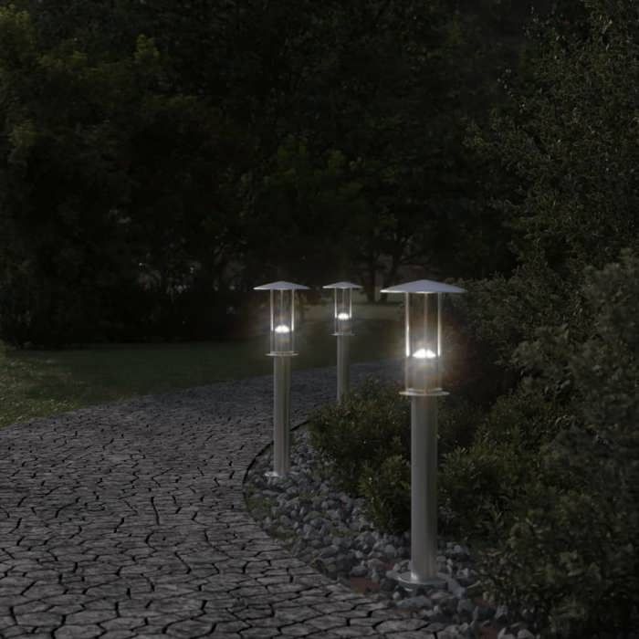vidaXL Lampade da terra per esterni, 3 pezzi, argento, 60 cm, acciaio inox, illuminazione da terra per esterni, Illuminazione da terra 4006350