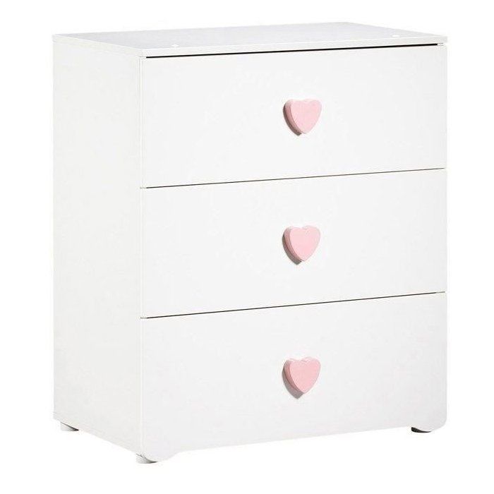 Cambiador - Babyprice - Básico - 3 cajones - Madera - Tiradores en forma de corazón rosa