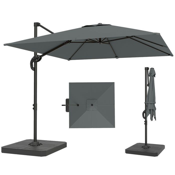 Parasol déporté - parasol de jardin extérieur - Outsunny - pied et dalles lestage - mât aluminium et rotatif 360° par pédale - gris