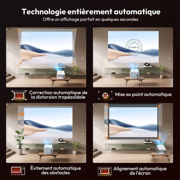 【Certificato Netflix/Auto Focus】Videoproiettore, supporto 4K, correzione trapezoidale automatica, 25000 lumen, WiFi6, Bluetooth5, Full HD 1080P