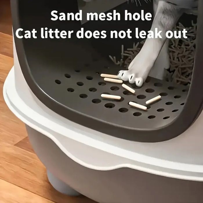 Gesloten kattenbak, kattentoilethuisje 56x34x38cm met schepje en borstel, voor grote katten