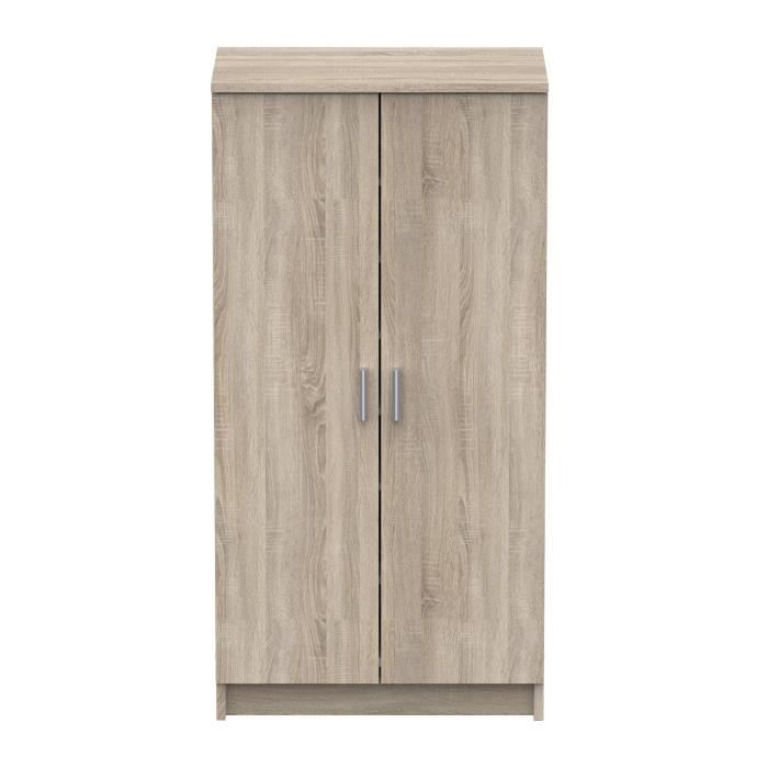 Armário multifuncional - Armário auxiliar com 2 portas, para sapatos - L55xP36xA108cm - Acabamento em carvalho - DEMEYERE