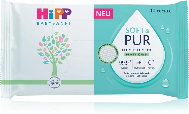 Hipp Soft & Pur mitrās tīrīšanas salvetes mazuļiem no dzimšanas brīža