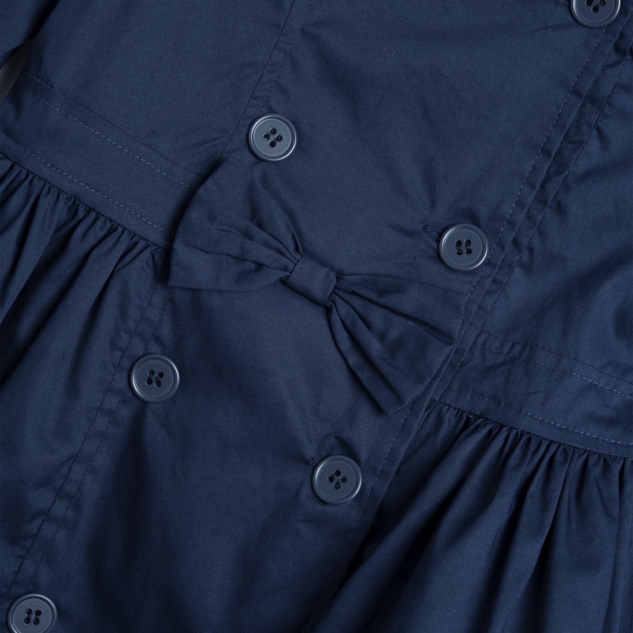 Lange, zweireihige, marineblaue Jacke