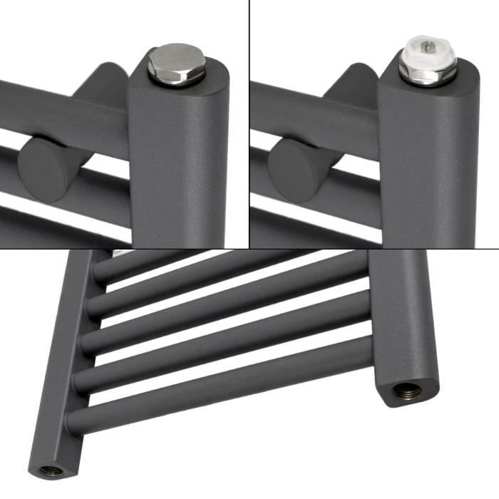 Radiateur sèche-serviettes Sahara - ECD Germany - 400x1800mm - Anthracite - Connexion Latérale - Forme Courbée
