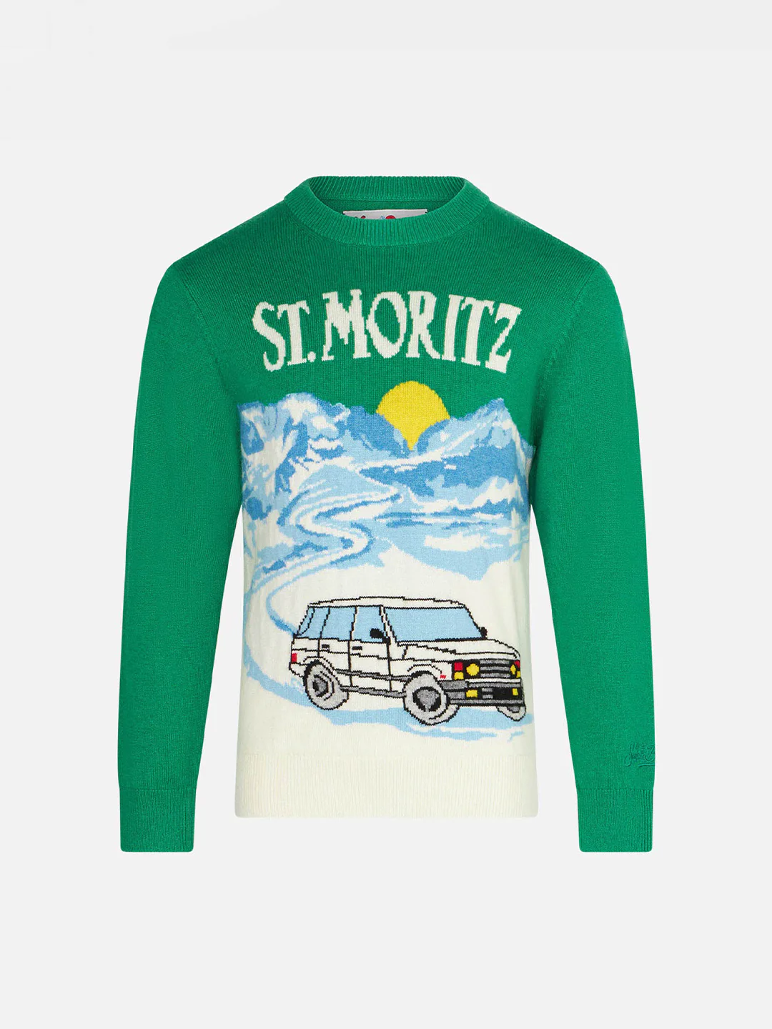 Grøn børnetrøje med jacquard-print fra St. Moritz