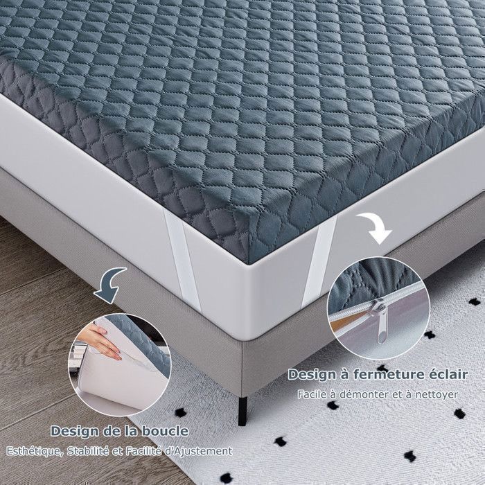 Surmatelas 140x190 cm -INRE, Épaisseur de 6 cm, Mousse à haute résilience, Confort moelleux ou tonique, Ergonomique