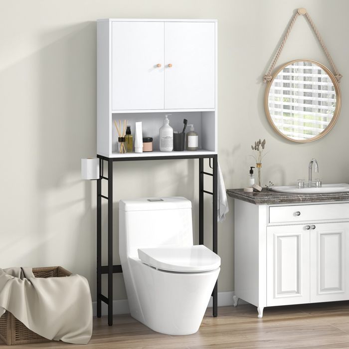 Armario para inodoro GOPLUS - Unidad de almacenamiento sobre el inodoro, compartimento abierto, estante ajustable, para cuarto de lavado, blanco