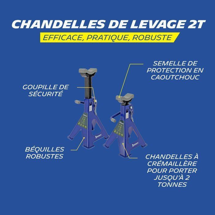 Maxi 2T ratchet axle stands, height 280 to 415mm - MICHELIN - Quick and easy locking with lever + safety pin