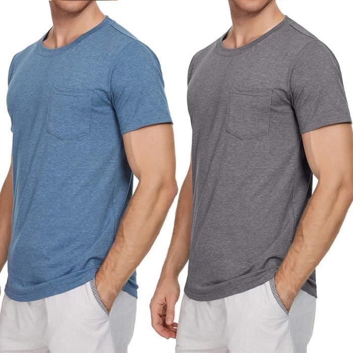 Pack de 2 camisetas para hombre - LEOCLOTHO - Cuello redondo - Manga corta - Azul