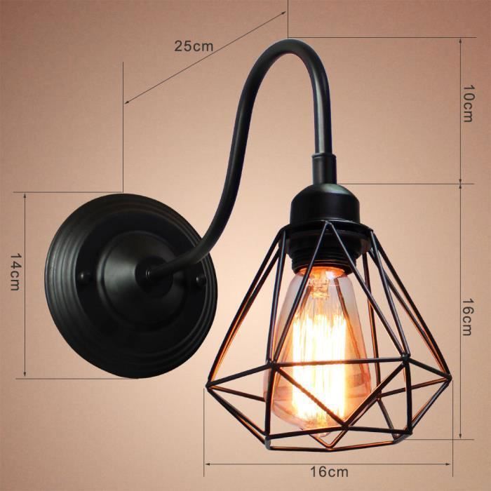 Aplique de pared industrial retro vintage para interiores - WOTTES - 4 bombillas - Casquillo E27 - Metal negro
