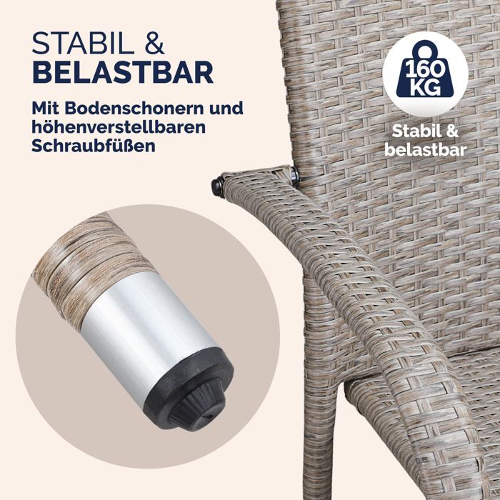 CASARIA® Juego de 4 sillas de jardín apilables de ratán sintético color crema con reposabrazos redondeados, sillas de exterior para patio o balcón.