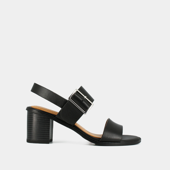 Sandales à talons et brides  en cuir noir