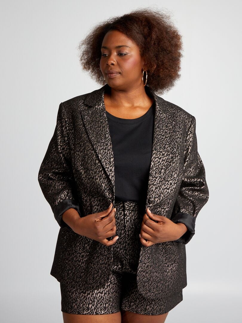 Blazer de alfaiataria com estampa de zebra em jacquard - PRETO