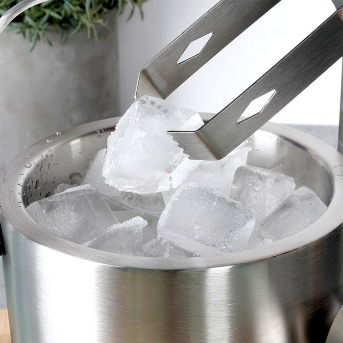 VILDE Seau à Glace Thermique avec Pince 1,3 L - Acier Inoxydable, Double Paroi, Couvercle Hermétique
