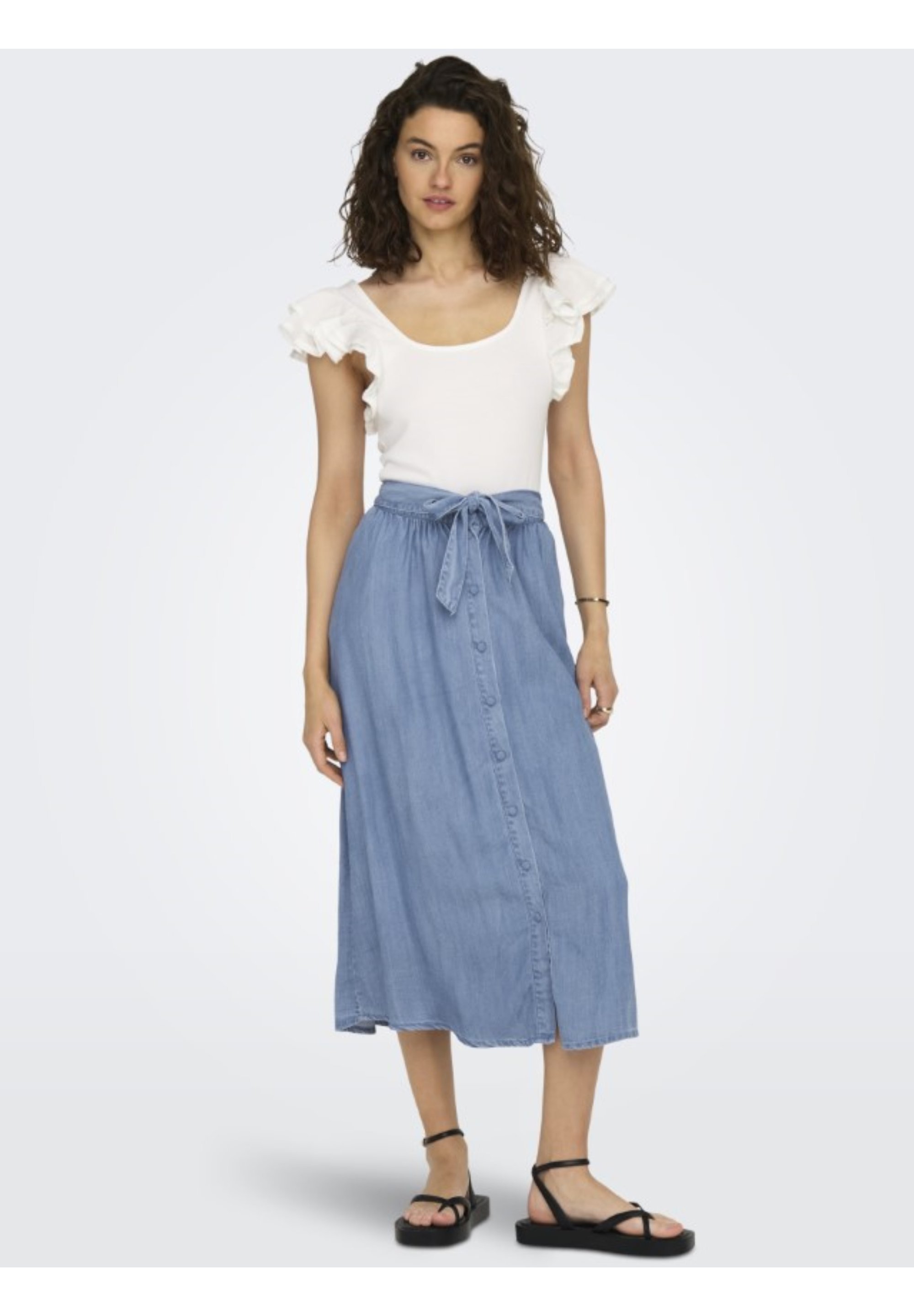 ALLEEN HIGH WAIST MIDI - A-lijn rok - lichtblauwe denim