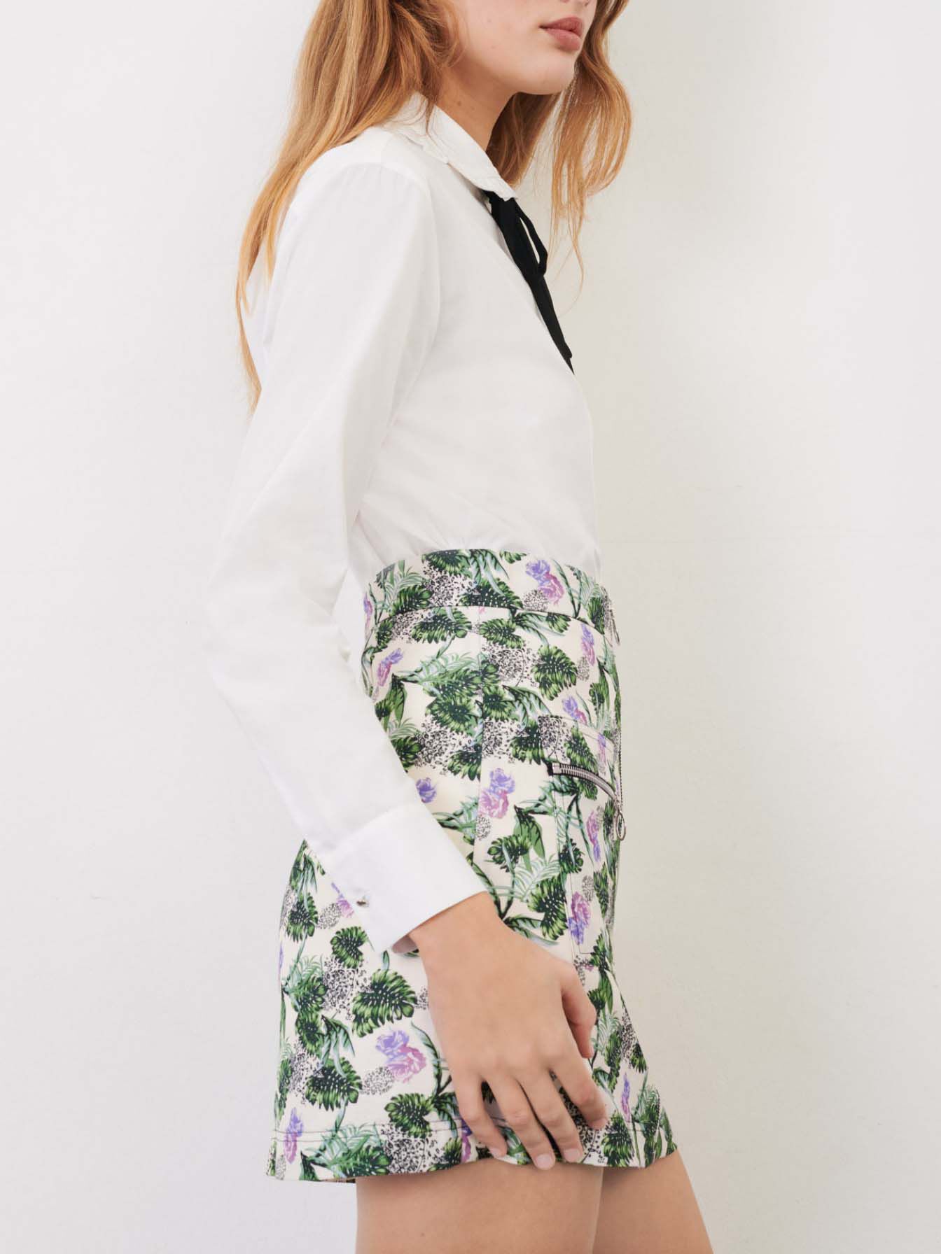 Poplin overhemd met ruches - Wit
