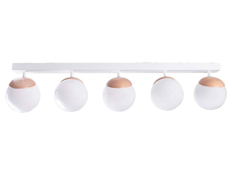 Lampa sufitowa Sfera Wood  5-punktowa szklana biała