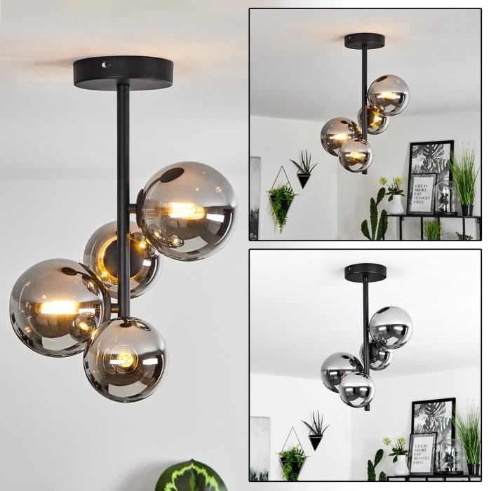 Luminária de teto - HOFSTEIN - Isorella - Metal/Vidro - Preto/Cromo - Vintage - 4 x LED G9