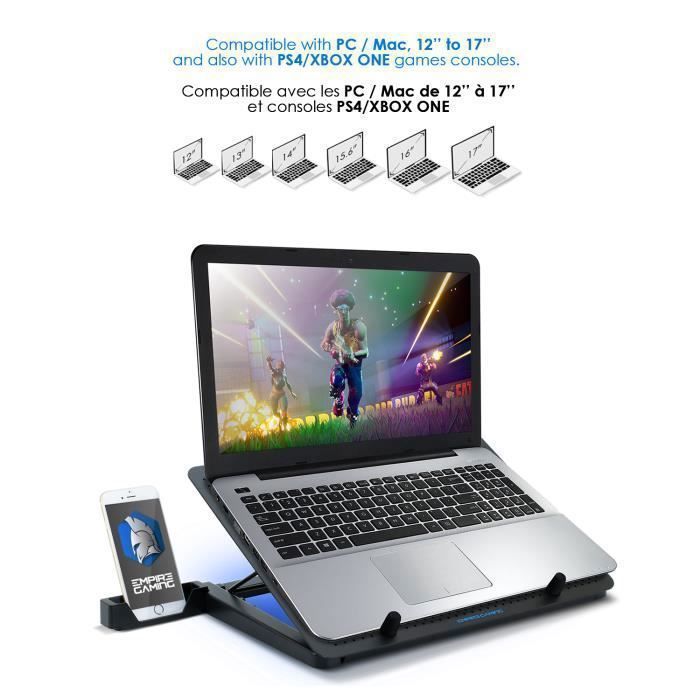 EMPIRE GAMING - Cooler para Notebook Gamer Turboost em Alumínio - 5 Ventoinhas - Suporte Ventilado para Notebooks de 12 a 17 Polegadas
