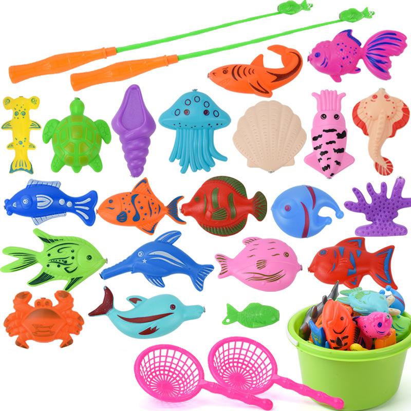 Conjunto de 39 peças de brinquedos de pesca magnéticos de plástico para banho de bebê, jogo de pesca para crianças, brinquedo de pesca magnético para banheira, brinquedo de natação, presente.
