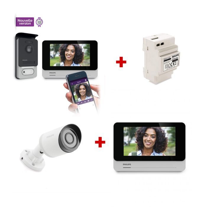 Wired video intercom with 1 camera and 2 screens - Philips Connect 2 Premium