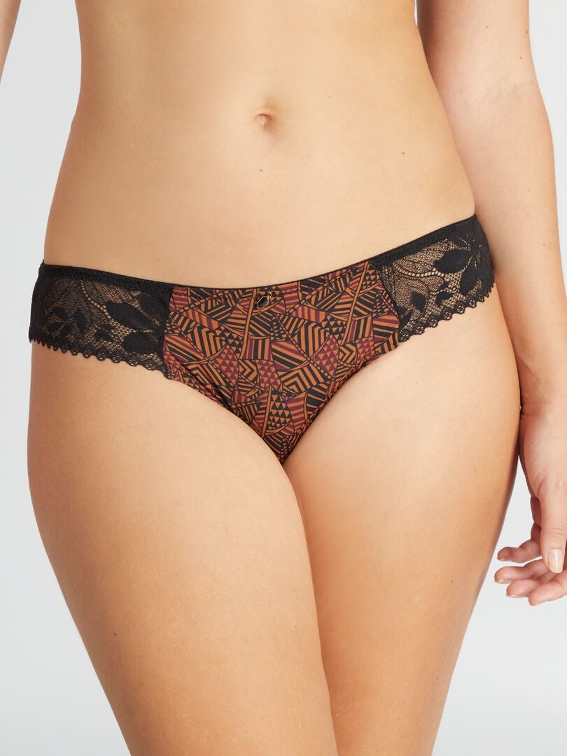 Calcinha 'Envie de lingerie' em microfibra e renda - MARROM