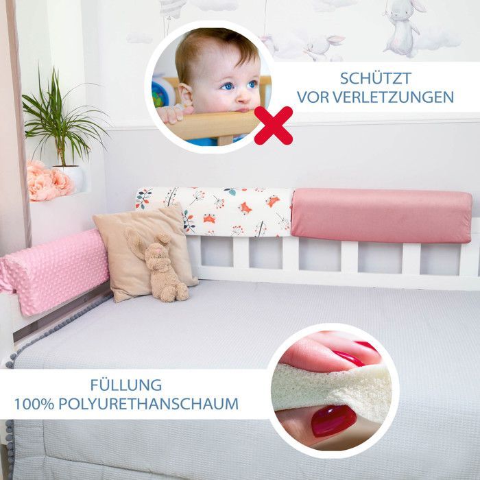 Babybettumrandung, Kinderschutz 70 – atmungsaktive Babybettumrandung mit Schaumstoffkante, rosa Minky
