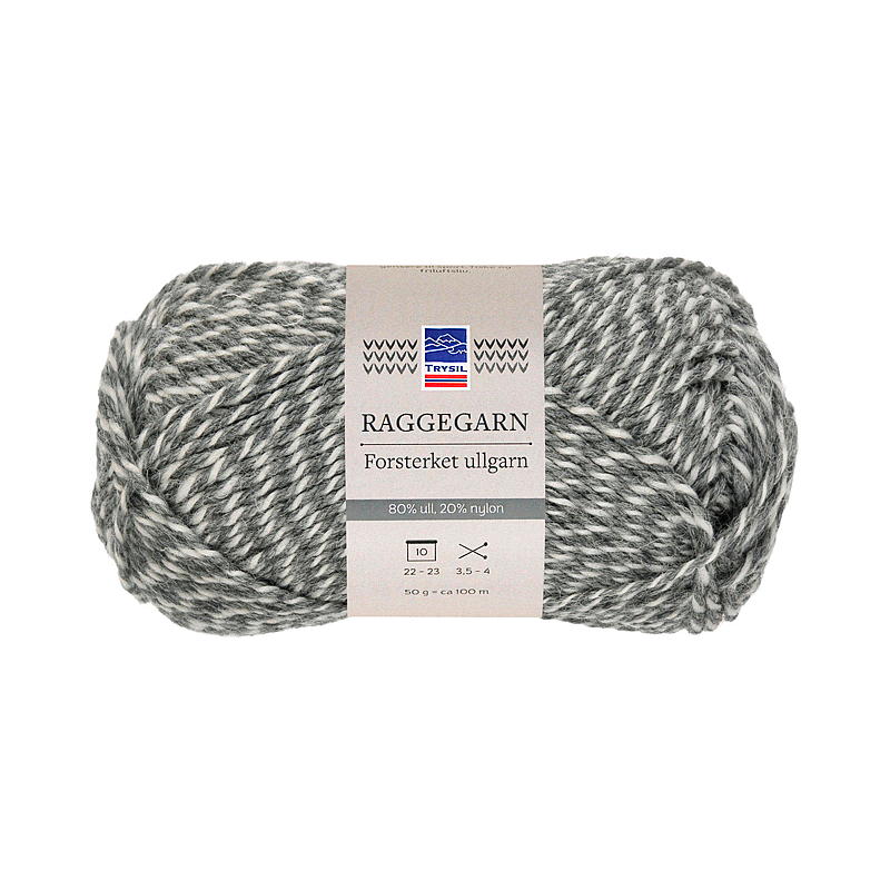 Trysil Rag garn klassisk 80 % ull, grå/naturfarget