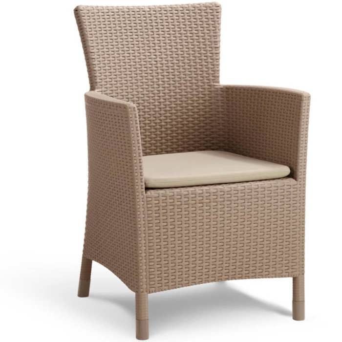 Fauteuil de jardin - Allibert by KETER - IOWA - En résine imitation rotin tressé - Coloris : cappuccino - Avec coussin