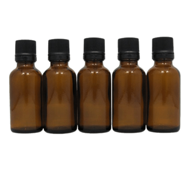 Flacons DIN18 en verre ambré 30 ml avec codigouttes (lot de 5)