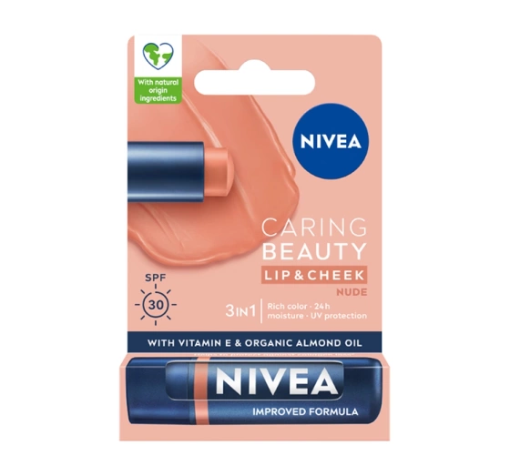 NIVEA Caring Beauty pielęgnująca pomadka do ust i policzków 3w1 Nude 4,8 g