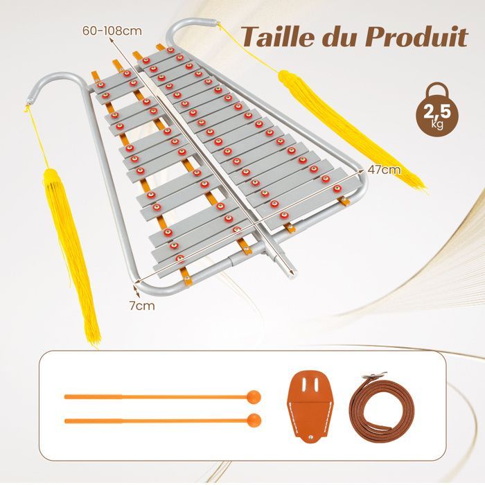 Xilófono glockenspiel de marcha GYMAX de 29 notas, lira con campanas, teclas de aluminio, correa de cuero ajustable, para desfiles.