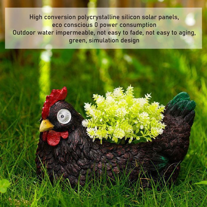 maceta con forma de gallina, de resina, con luz solar integrada, ideal para decoración de jardín, exterior e interior.