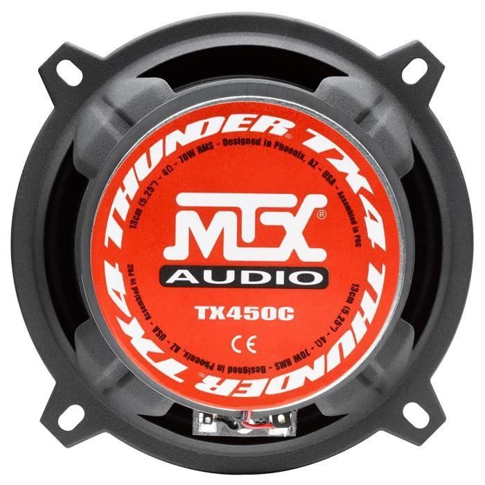 Altavoces coaxiales para coche MTX TX450C de 2 vías, 13 cm, 70 W RMS, con 4 conos de pulpa de celulosa.