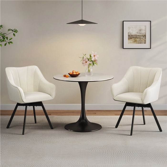 Juego de 2 sillas de comedor giratorias Yaheetech con asiento de terciopelo y patas de metal beige.