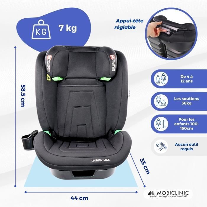 Silla de coche infantil Mobiclinic IsoFix Grupo 2/3 100-150 cm 10 posiciones 15-36 kg 3,5-12 años Protección contra impactos laterales Lionfix Max