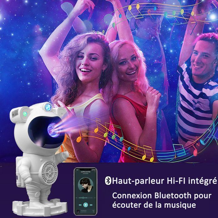 Proiettore LED a forma di astronauta per la notte - Cielo stellato, galassia e nebulosa - KINGCENTON - Altoparlante Bluetooth - Telecomando - Bianco