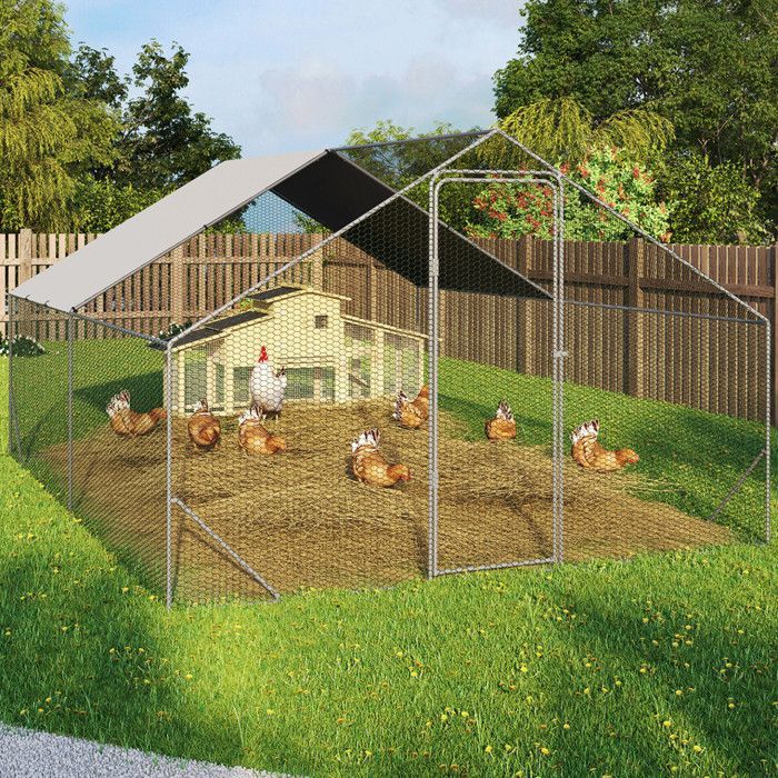 IDMARKET Enclos poulailler 12 m² parc grillagé 4x3 M acier galvanisé