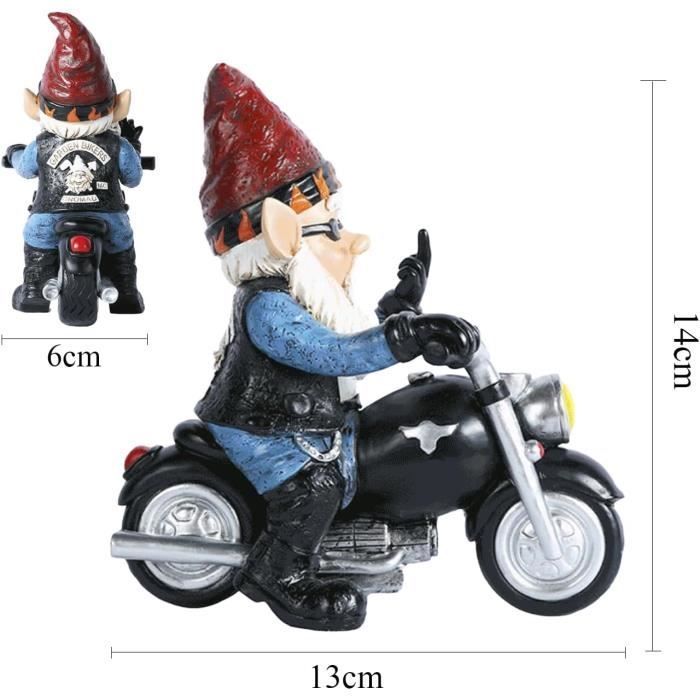 Statue de Nain de Jardin - Motard - 14cm - Résine - Étanche - Décoration de Jardin