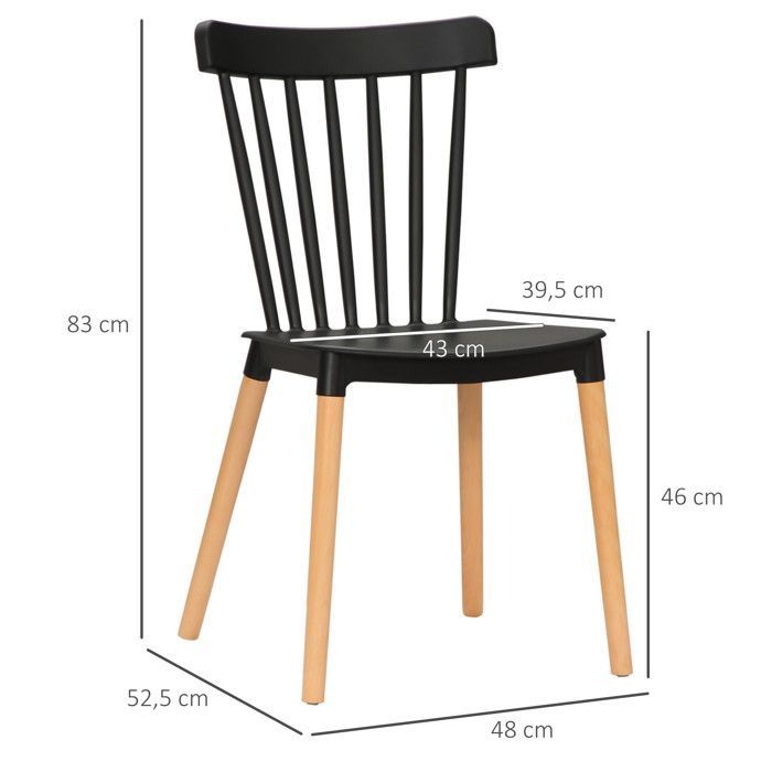 Lot de 4 chaises de salle à manger style scandinave piètement bois hêtre PP